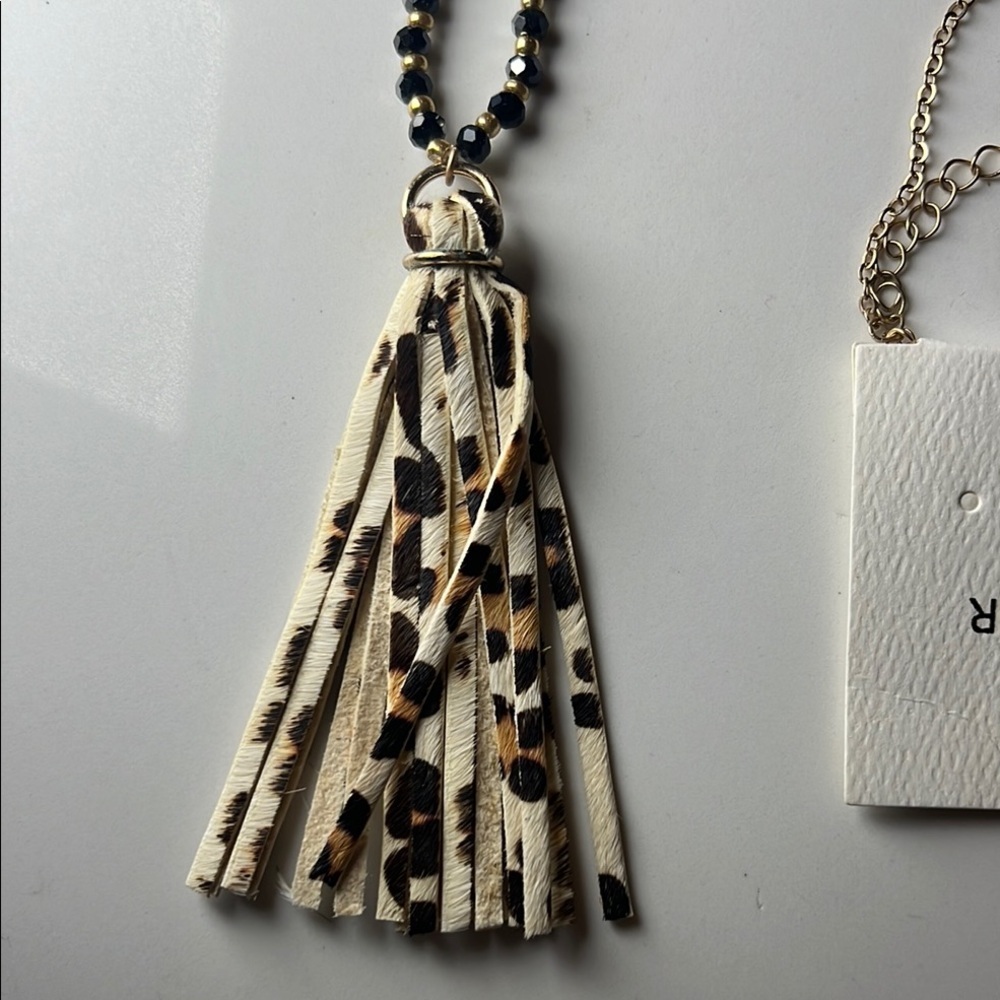 Clover Animal Print Beaded Tassel Necklace NWT - Picture 5 of 8